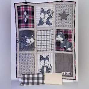 One of a kind husky puppy 3 Piece baby crib bedding set new see details
